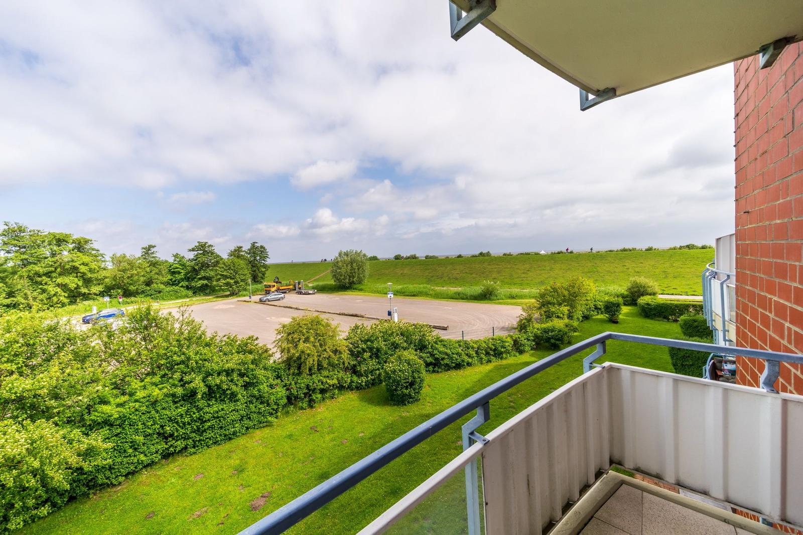 Überdachter Balkon mit Ausblick im sihi220, Hus Inselkieker, Mellumweg 6b in Schillig