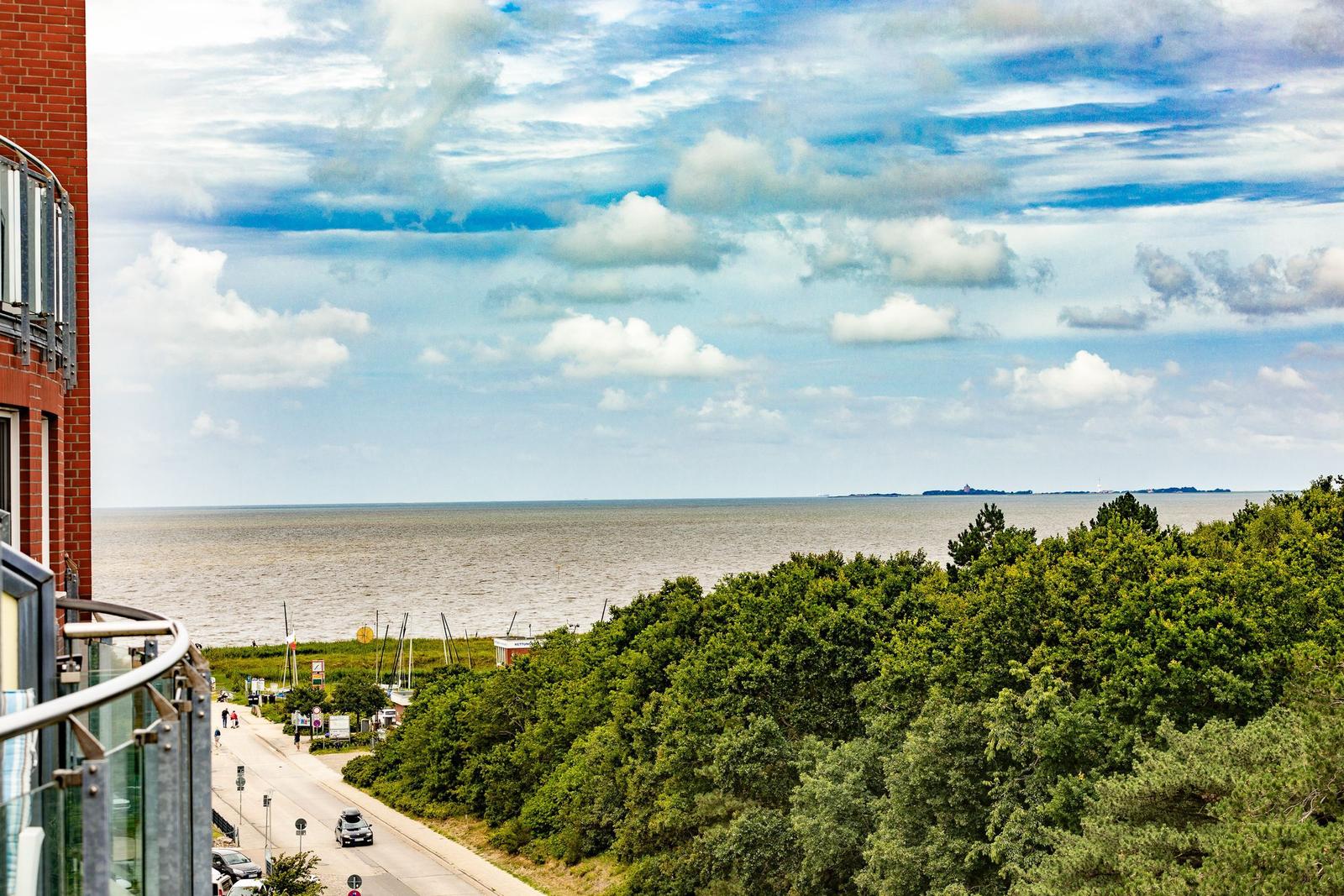Meeransicht mit Wald und Straße von Balkon aus