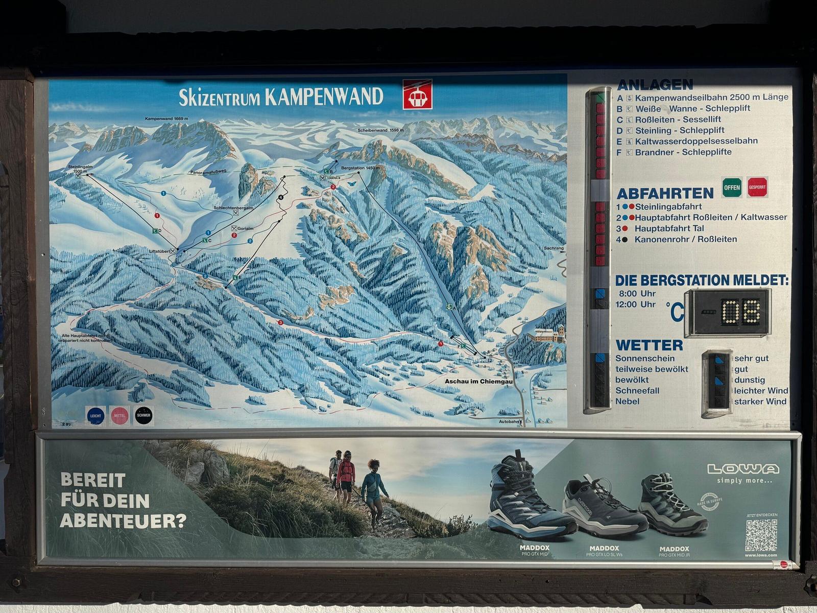 Skizentrum Kampenwand mit Pistenplan und Wetterinformationen