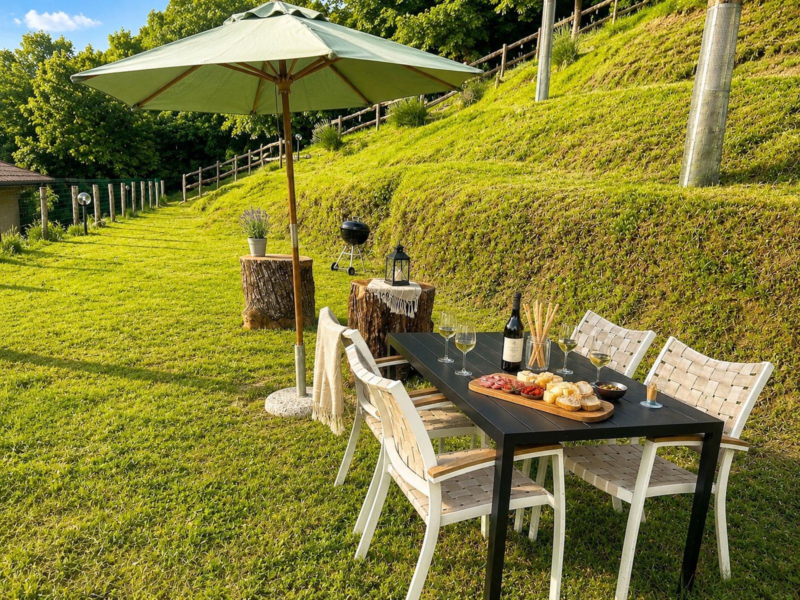 Garten mit Esstisch und Grill
