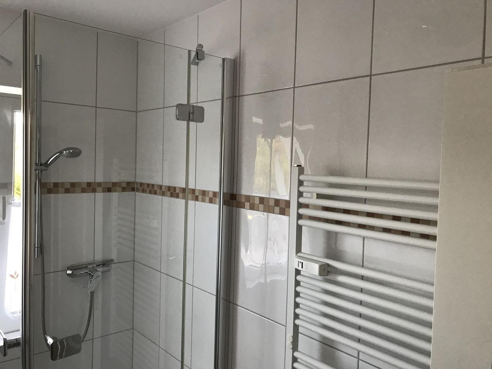 Badezimmer mit Dusche und Heizung