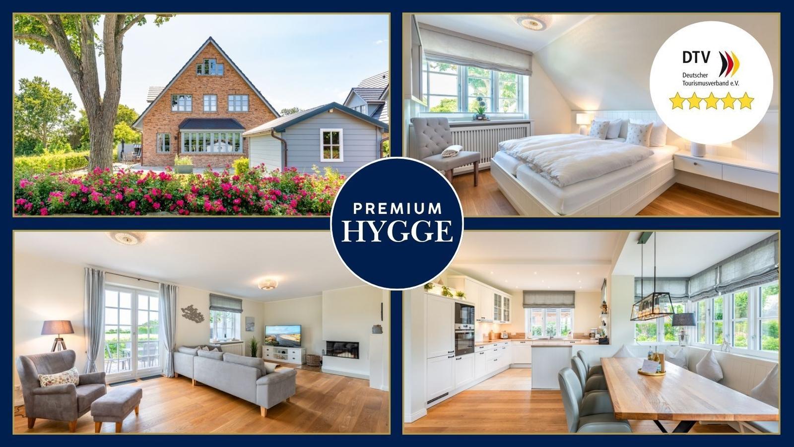 Haus mit Garten, Schlafzimmer, Wohn- und Essbereich sowie Küche.