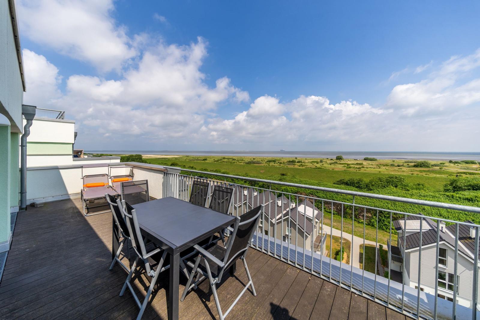 Balkon mit Ausblick im sinf48-6-N, Nordsee-Resort Friesland, Mellumweg 1 in Schillig