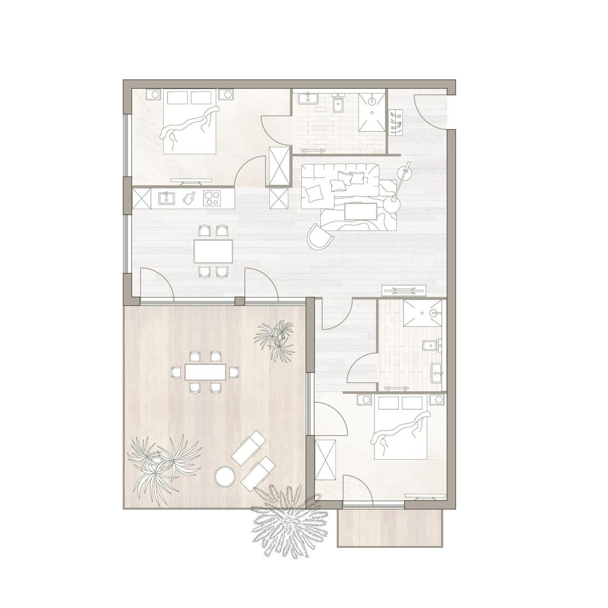 Zweizimmerwohnung mit Küche, Bad und Terrasse