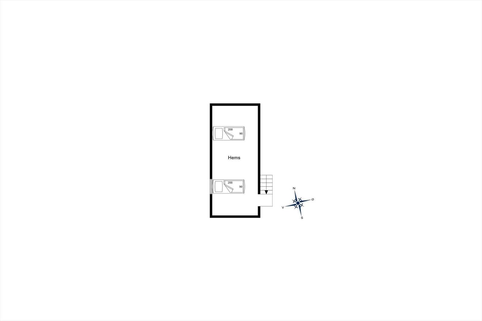 Zweizimmerwohnung mit Aufzug und Kompass. Raumbezeichnung Hems.