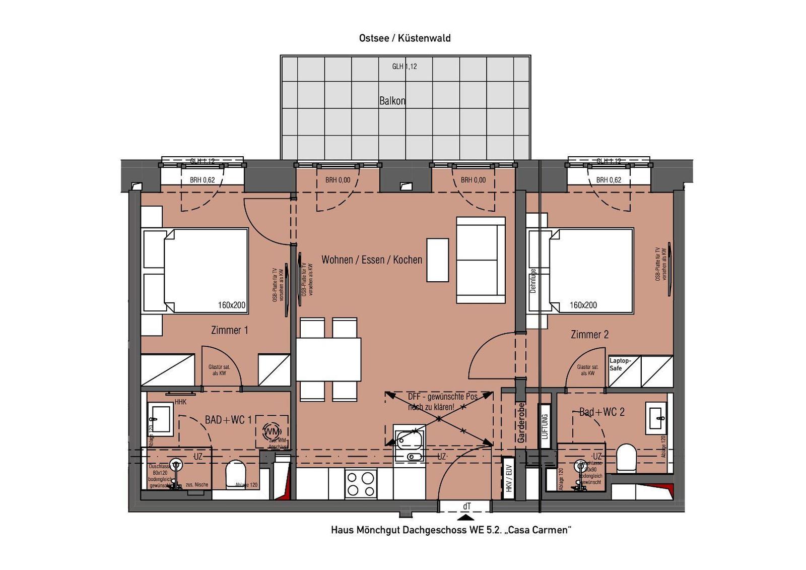 Dachgeschosswohnung mit zwei Schlafzimmern, Küche und Balkon