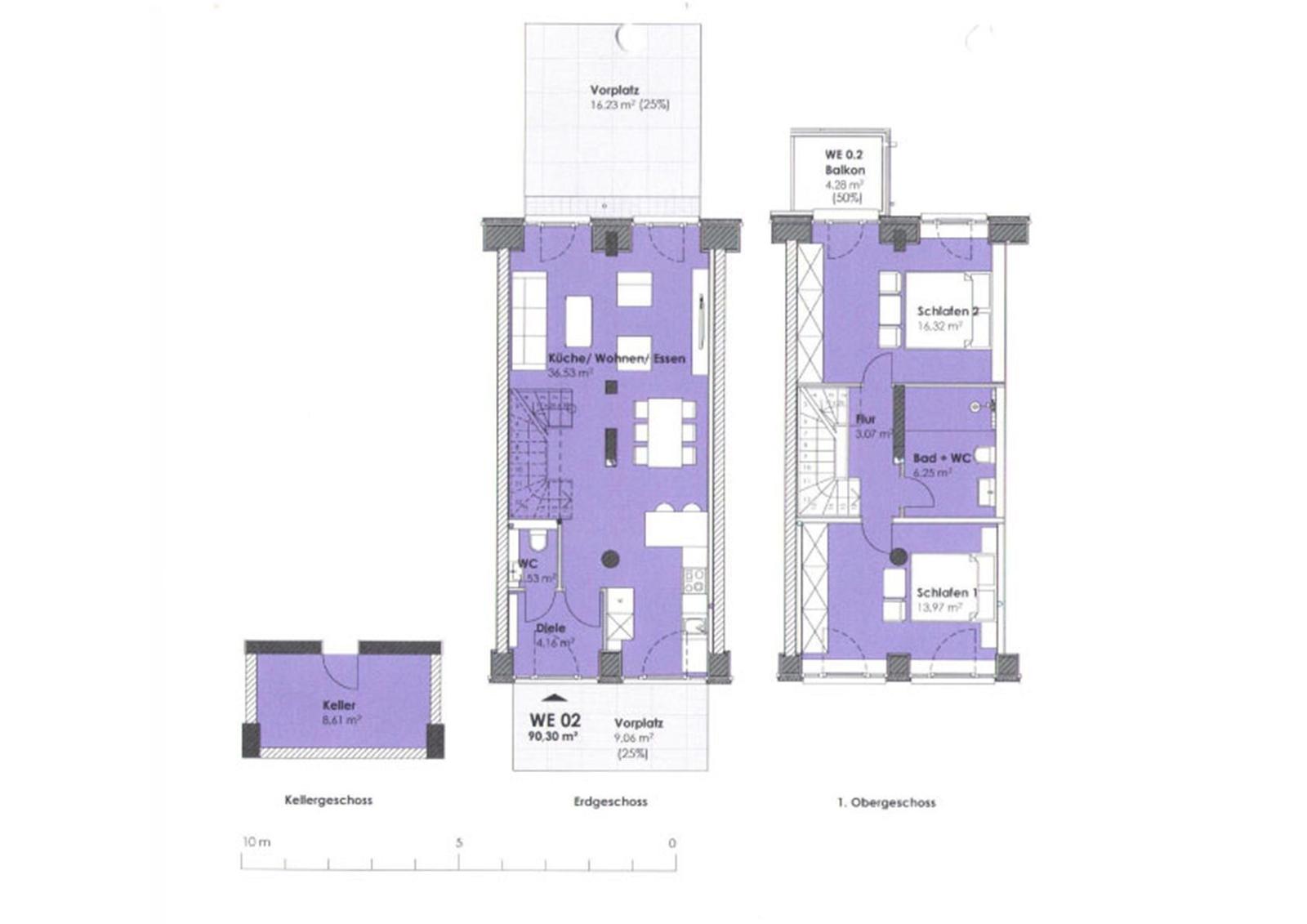 Dieses Apartment hat zwei Schlafzimmer, eine Küche, ein Bad und einen Balkon.
