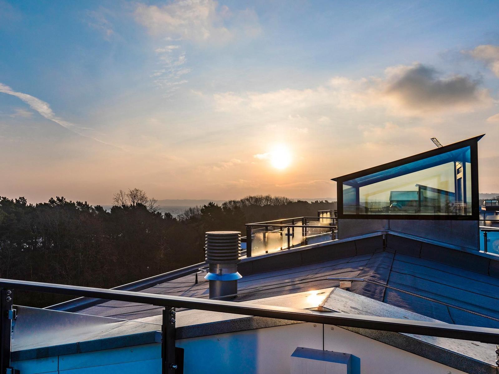 Roof terrace with sunset view over forest