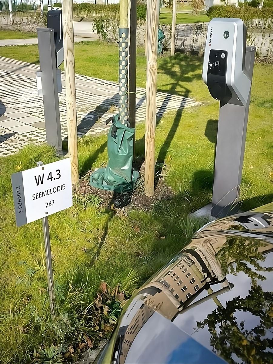 Parking space with charging station and sign W 4.3 Seemeledie 287