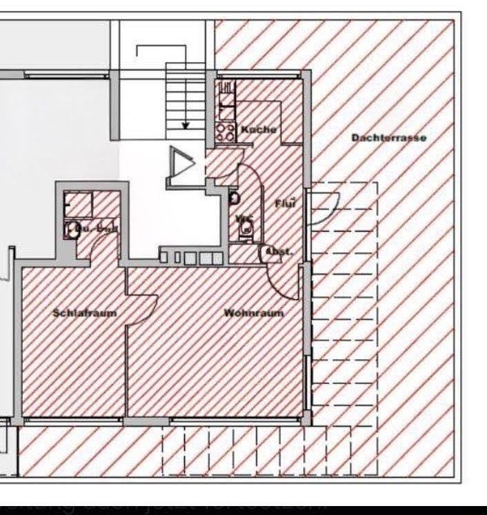 Die Wohnung hat einen Schlaf- und Wohnbereich, eine Küche, ein Bad und eine Dachterrasse.