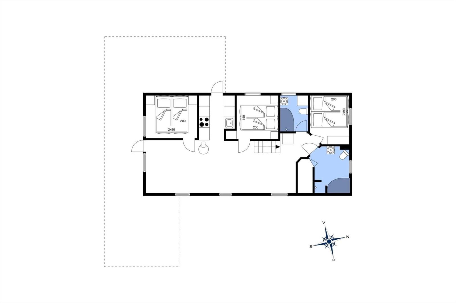 Dieses Haus hat zwei Schlafzimmer, eine Küche und eine Badewanne.