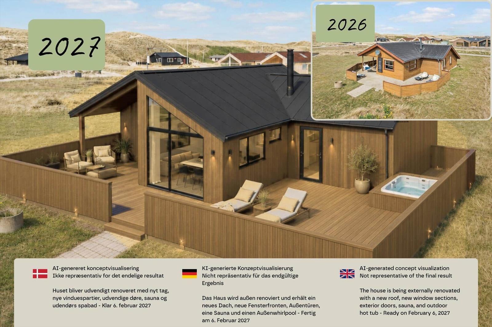 Moderne Holzhütte mit Terrasse, Sauna und Außenwhirlpool. Fertigstellung 2027.