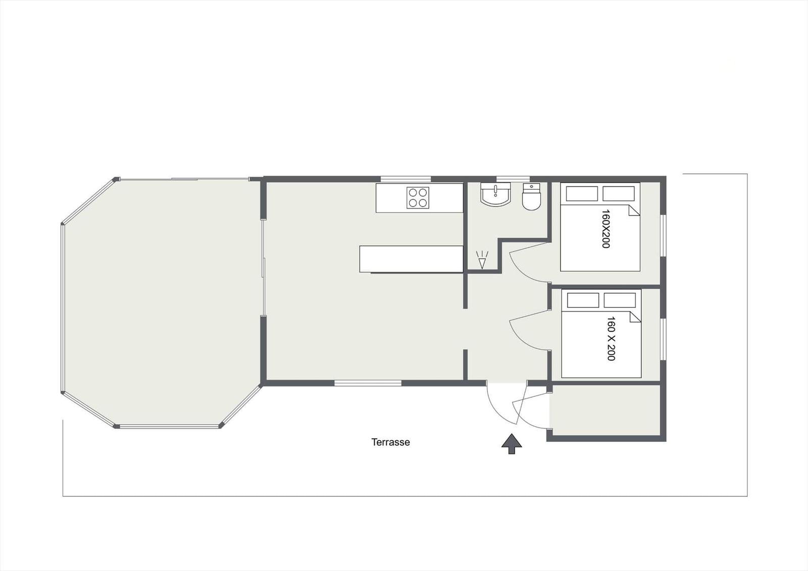 Apartment with kitchen, bathroom, and two bedrooms with 160x200 beds. Terrace available.