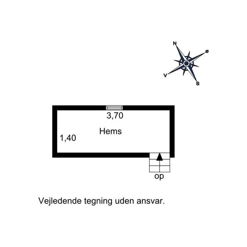 Hems, 3.70 m wide, 1.40 m deep, with staircase.