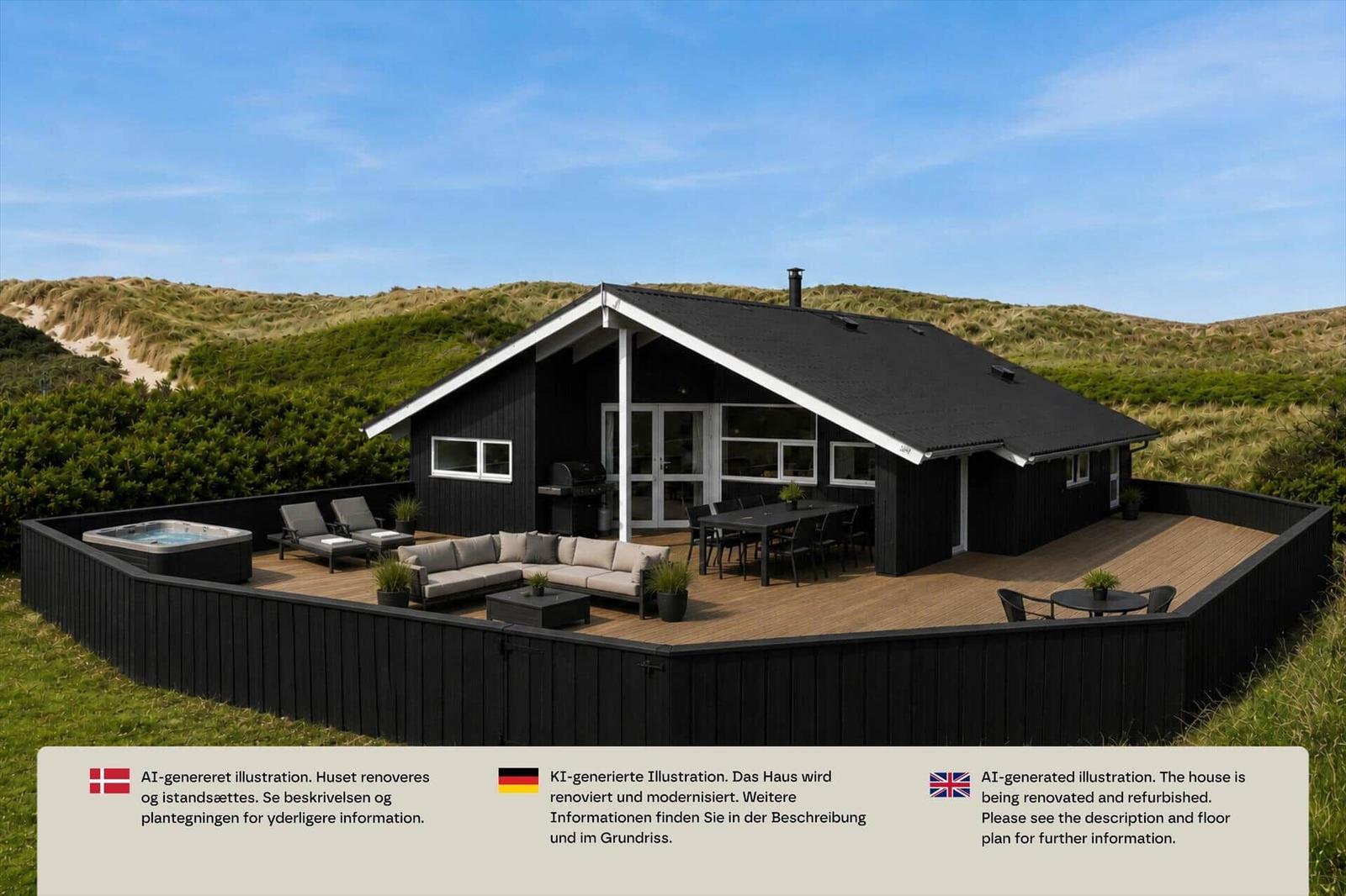 Schwarzes Haus mit Terrasse, Whirlpool und Garten. Modernisiert und renoviert.
