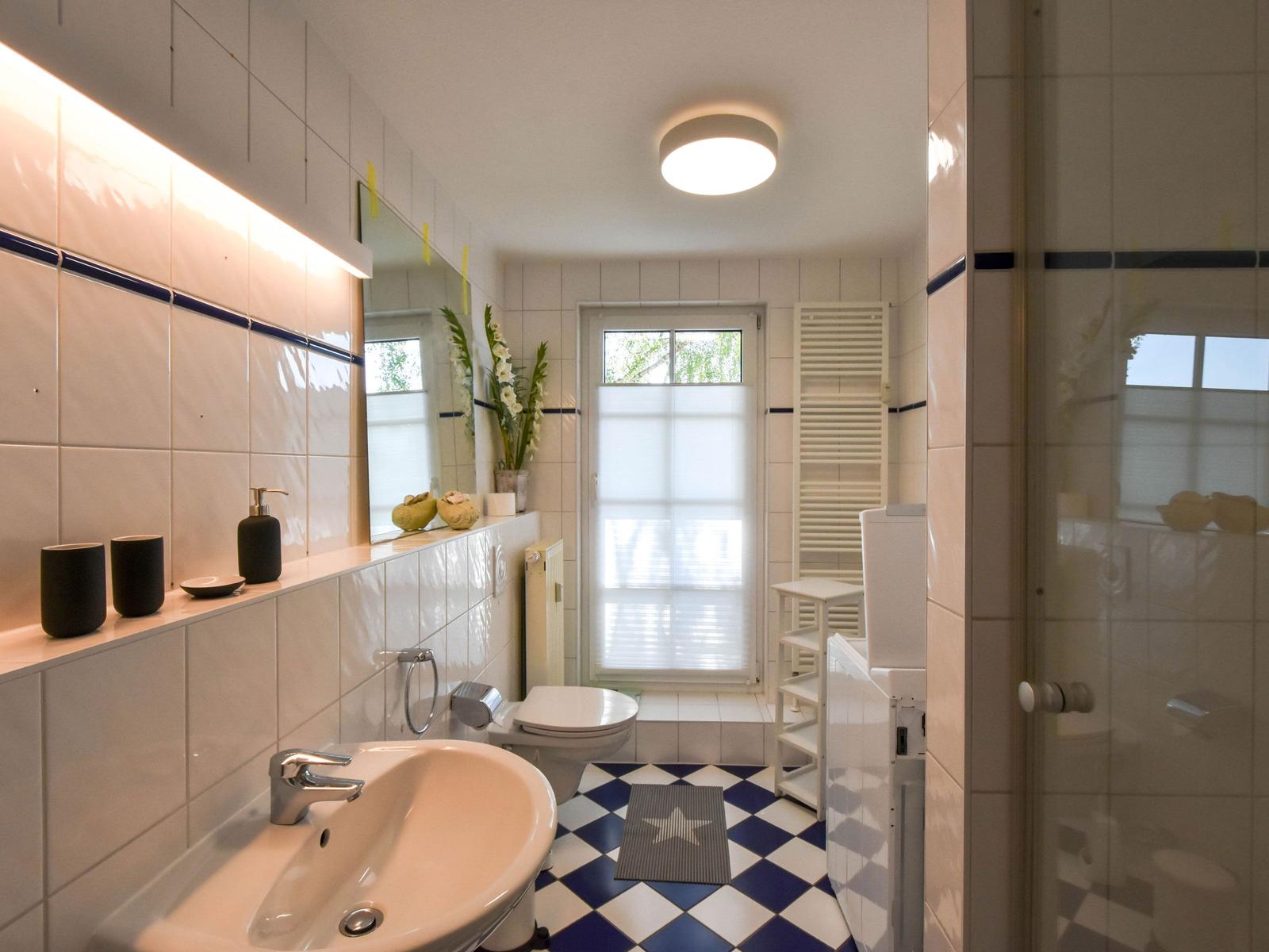 Bad mit Dusche, WC, Waschbecken und Waschmaschne