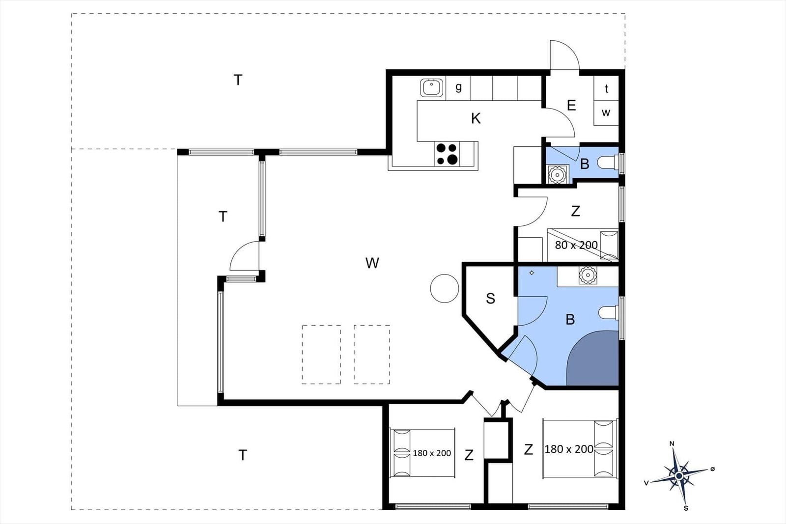 Wohnung mit Küche, Bad, Schlafzimmer und Wohnbereich. Flur und Küche sind separat.
