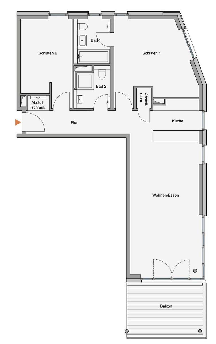 Ferienapartment in moderner Wohnanlage mit Blick auf Landschaft und Meer.