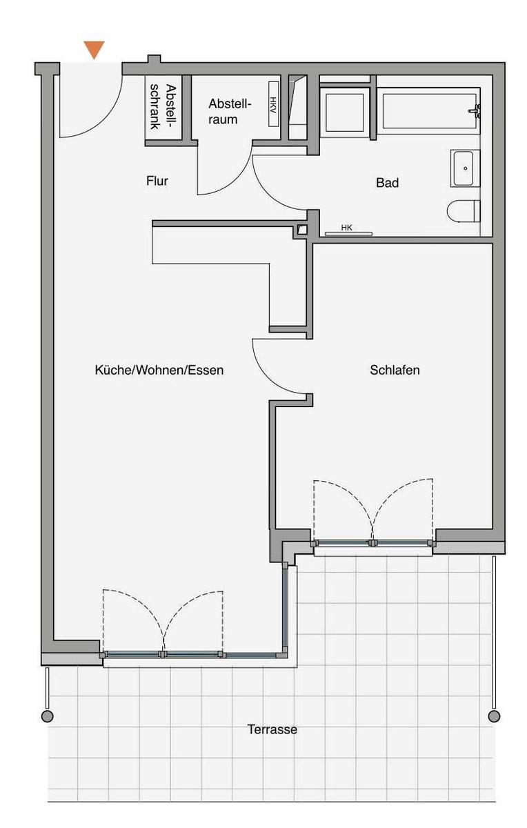 Ferienapartment in moderner Wohnanlage mit Blick auf Felder und Meer.