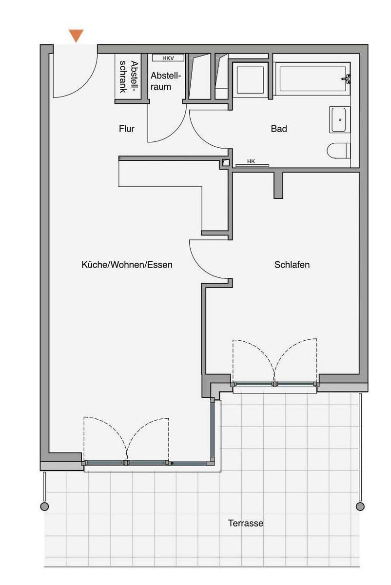 Ferienapartment in modernem Gebäudekomplex mit Blick auf Strand und Landschaft.