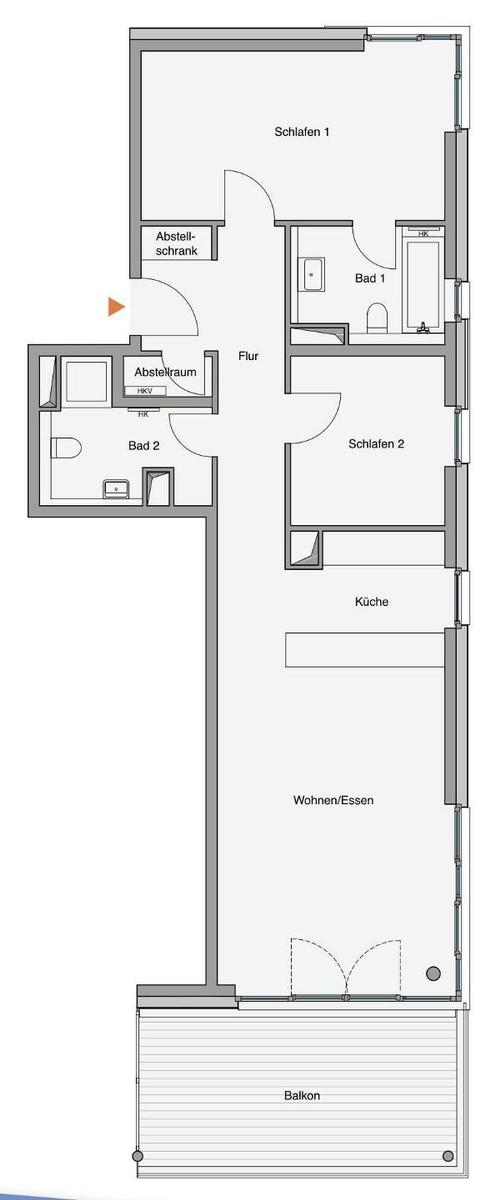 Modernes Ferienapartment in einer städtischen Umgebung mit Blick auf Felder und Meer.
