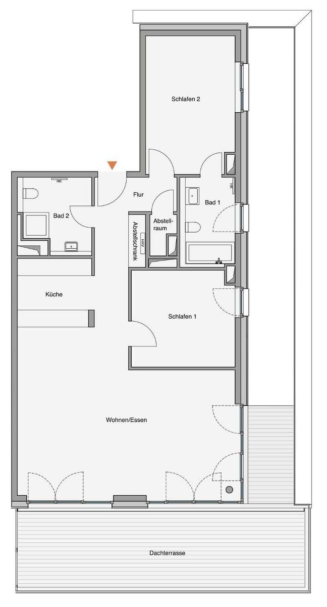 Modernes Ferienapartment in einer Wohnanlage mit Blick auf die Umgebung.