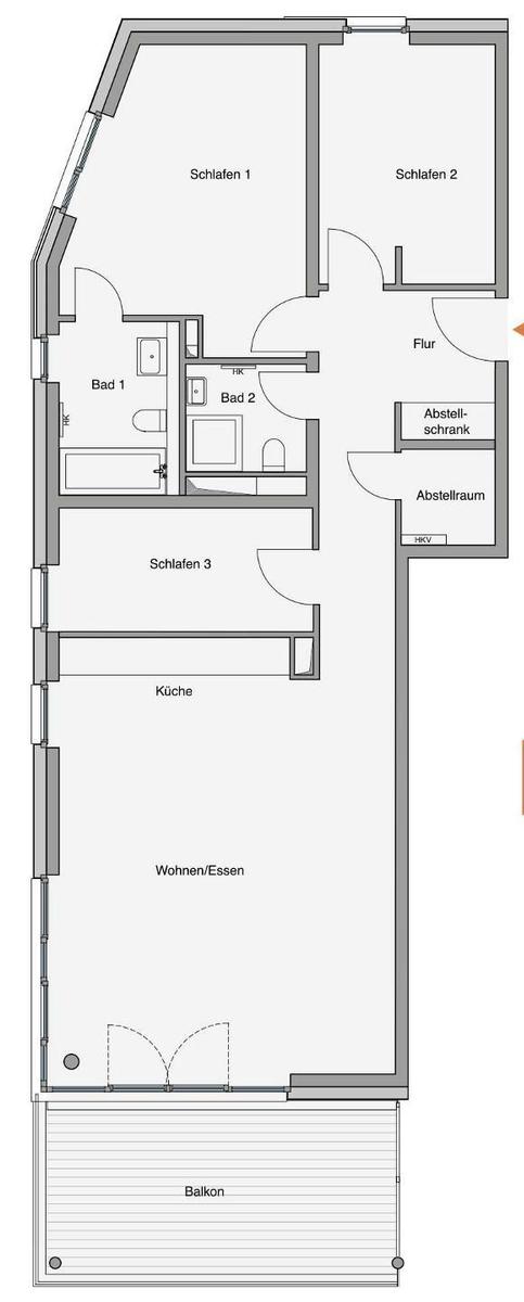 Ferienapartment in moderner Wohnanlage mit Blick auf Felder und Küste.
