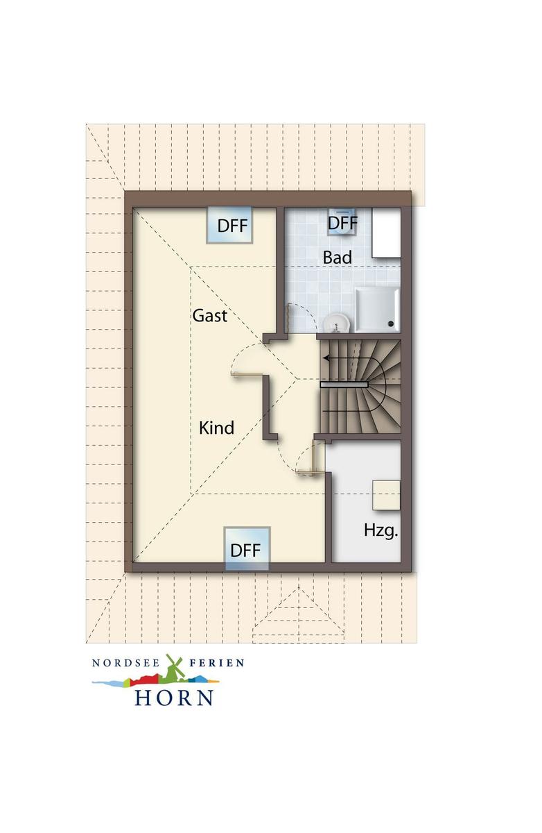 Erdgeschoss mit Küche, Wohnen, Schlafzimmer, Bad und Terrasse. HWR und Abstellräume vorhanden.