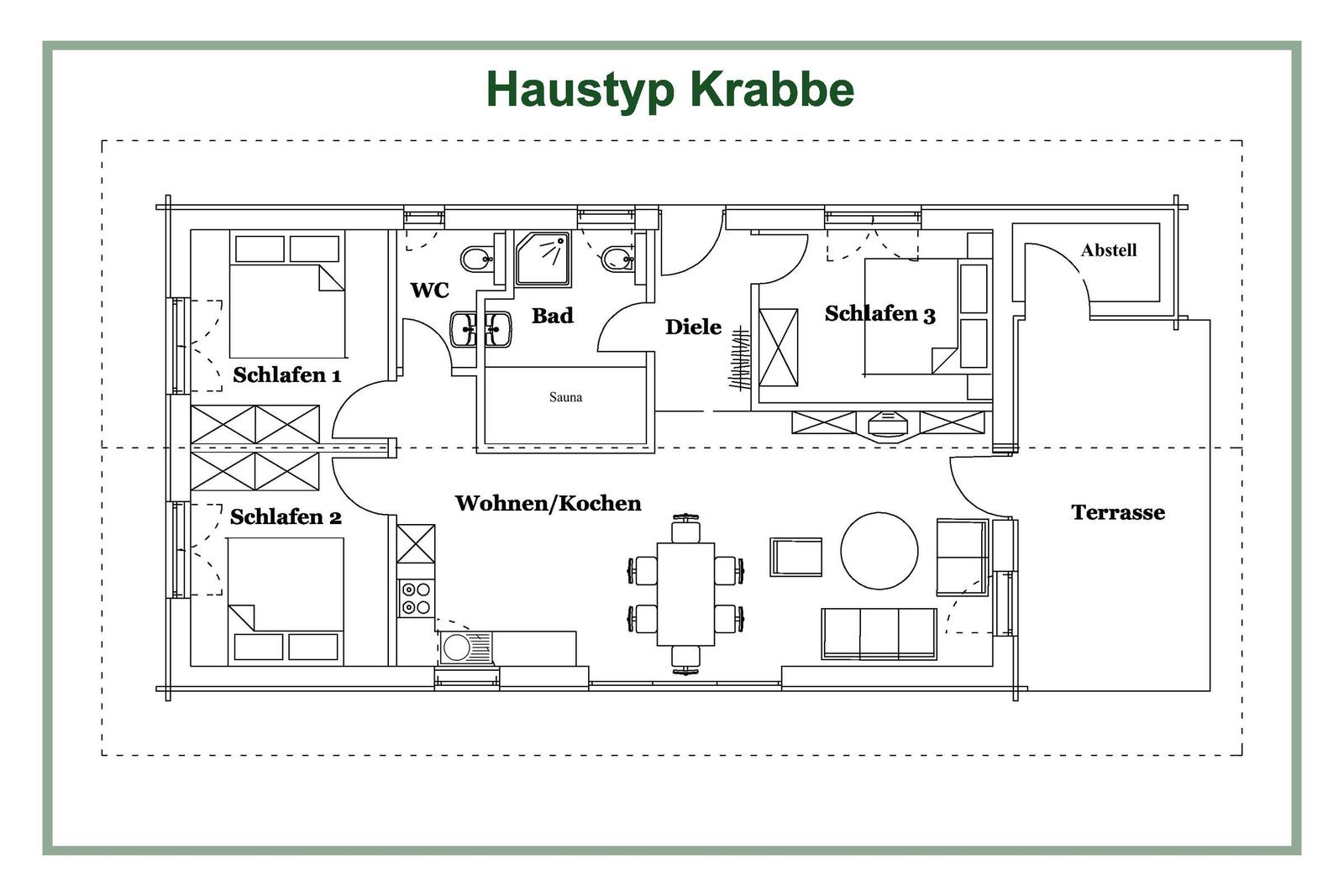 Lageplan des grünen Urlaubsdorfes mit Häusern und Parkplatz.