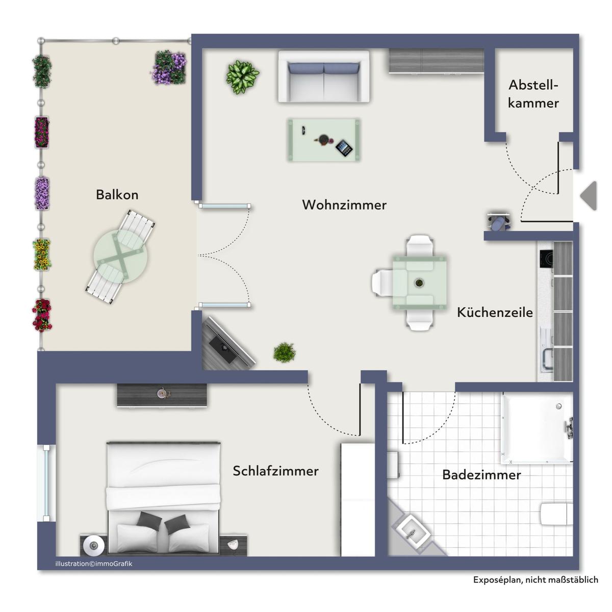 Apartment with balcony, green garden and tree. House with address 35a.
