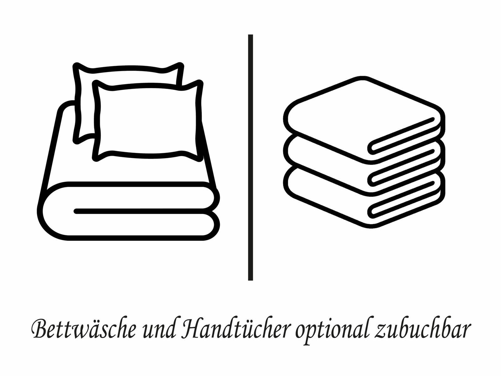 Dieses Apartment hat eine Küche, ein Bad und einen Wohnbereich mit Schlafplatz.