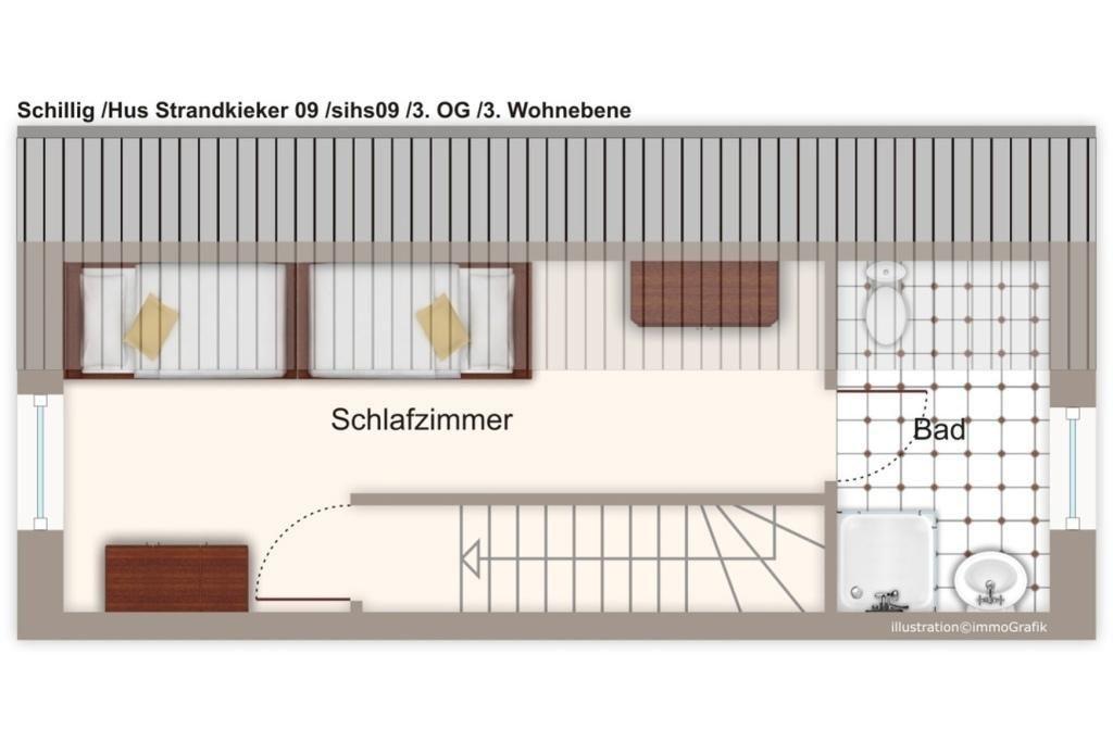 Schlafzimmer mit Bad und Flur im ersten Stock