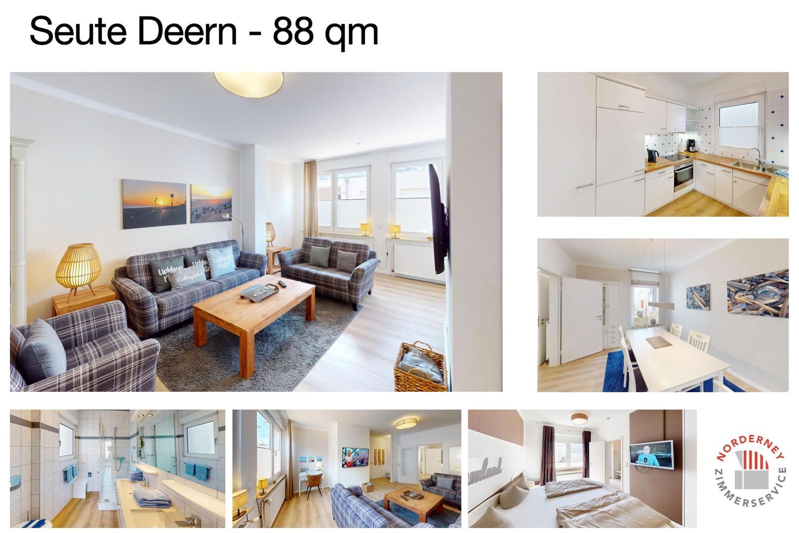 Die Wohnung hat eine Terrasse, Küche, Esszimmer, Wohnzimmer, Schlafzimmer und ein Bad.