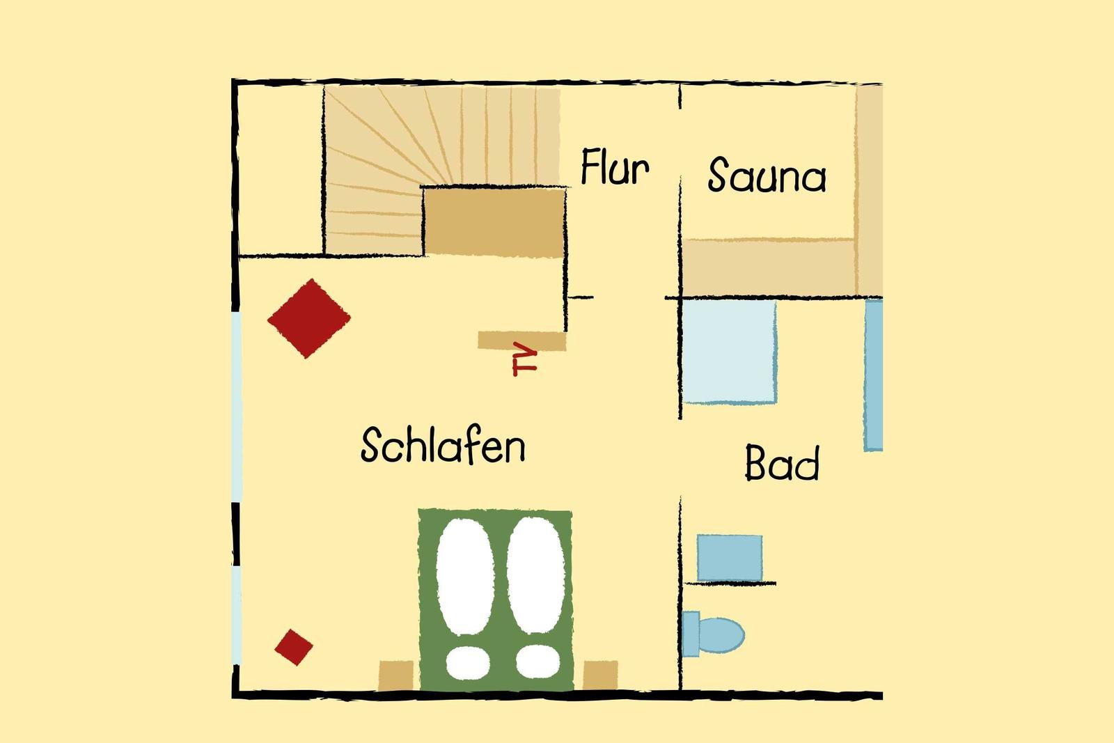 Hinterhof mit Spielplatz, Trampolin und grünem Rasen.