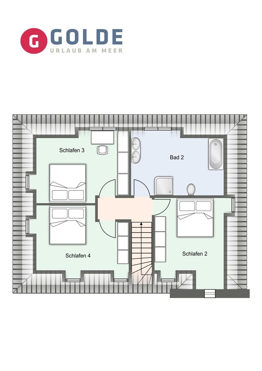 Wohnung mit Küche, Wohnzimmer, Schlafzimmer, Bad und Terrassenbereich.