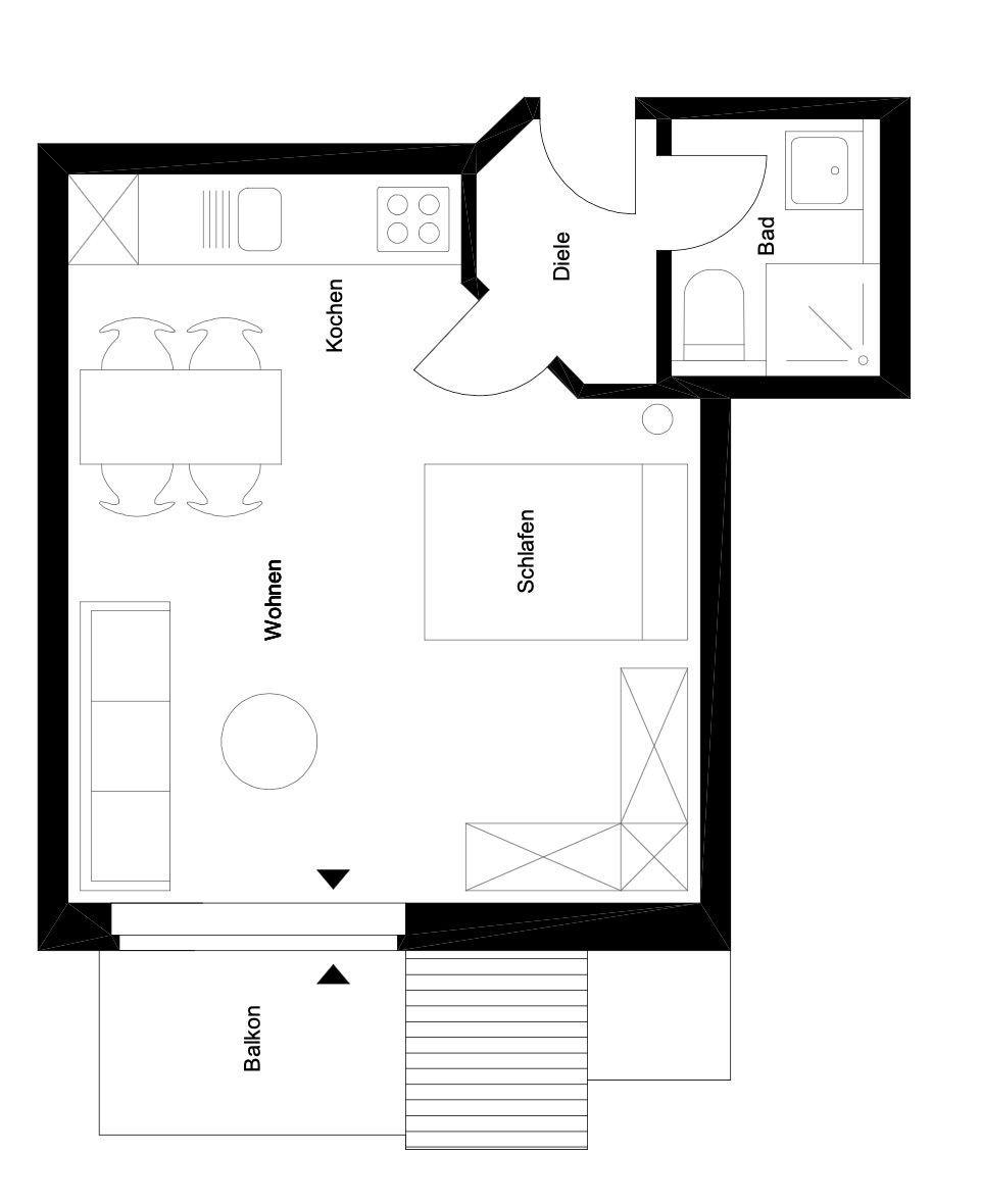 Haus mit Terrassen und grünen Bäumen umgeben