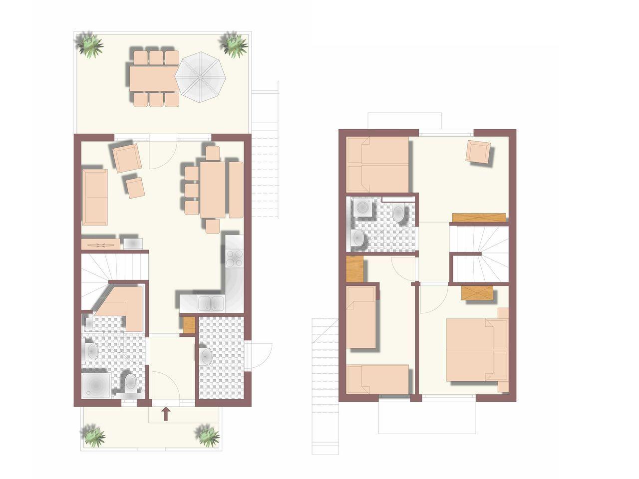 Moderne Holzhäuser mit Terrasse und Garten im Wald