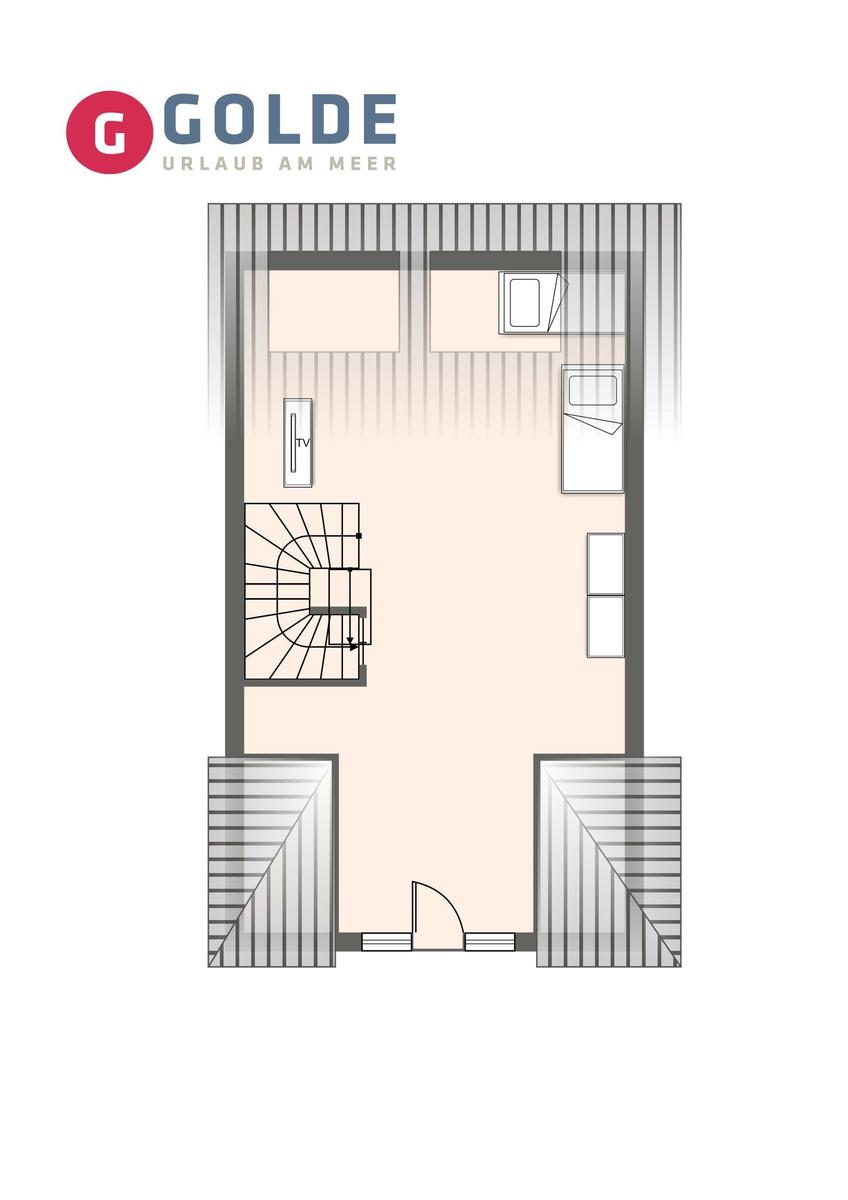Wohnung mit zwei Schlafzimmern, Bad und Wohnbereich mit Terrasse.