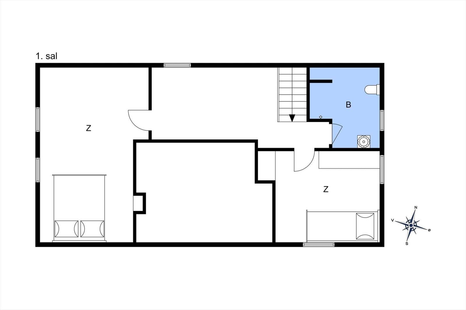 Symbolerklärung für Ferienhausgrundriss mit Raumbezeichnungen und Möbeln.