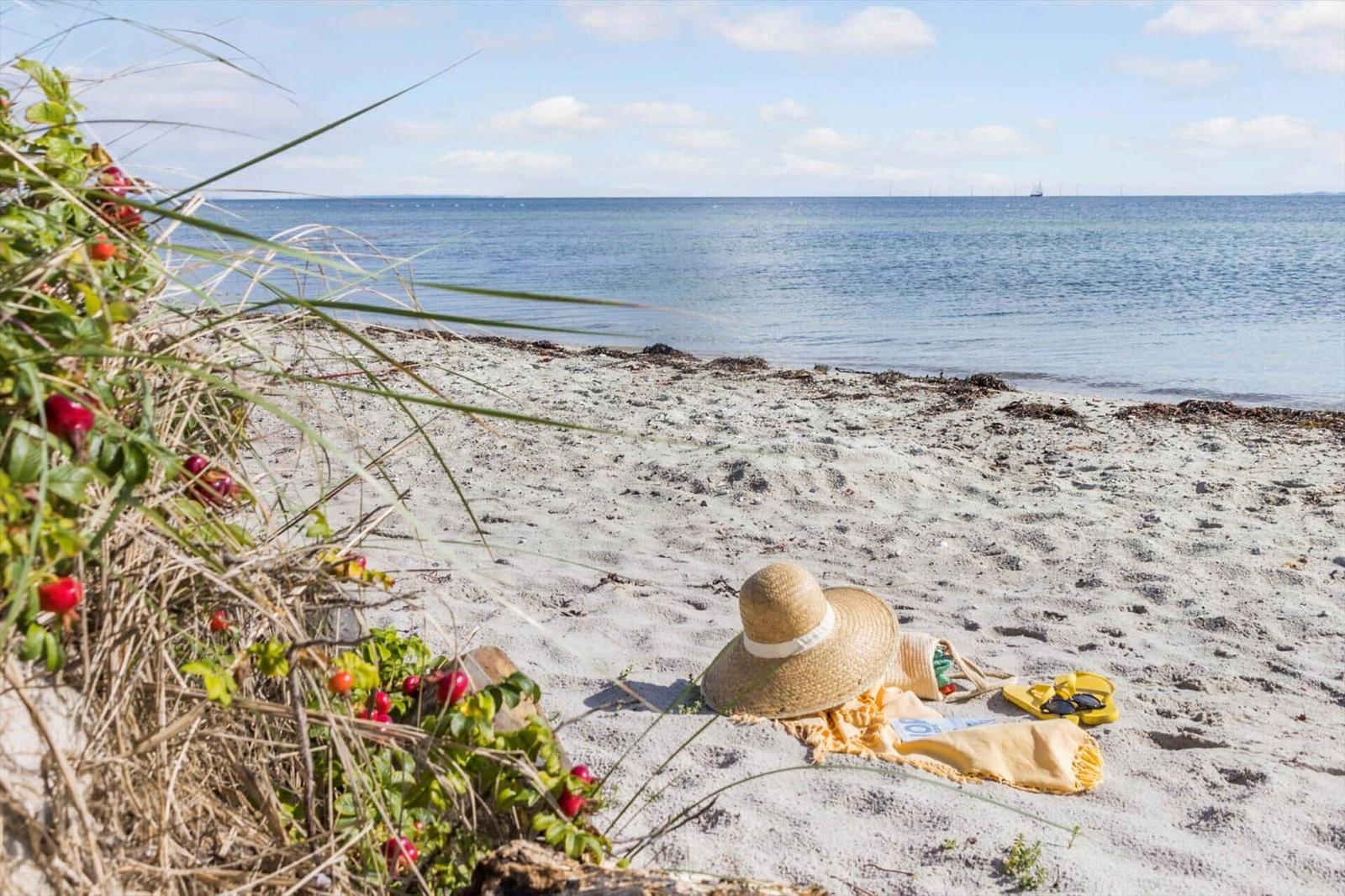 Strandnahe Wohnhäuser mit Baustelle und Grünflächen