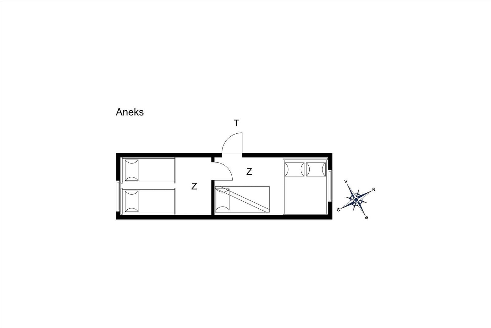 Wohnung mit Küche, Bad, zwei Schlafzimmern und Wohnbereich.