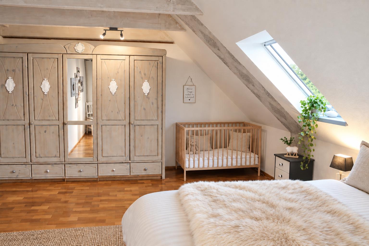 Schlafzimmer 1 Boxspringbett + Babybett