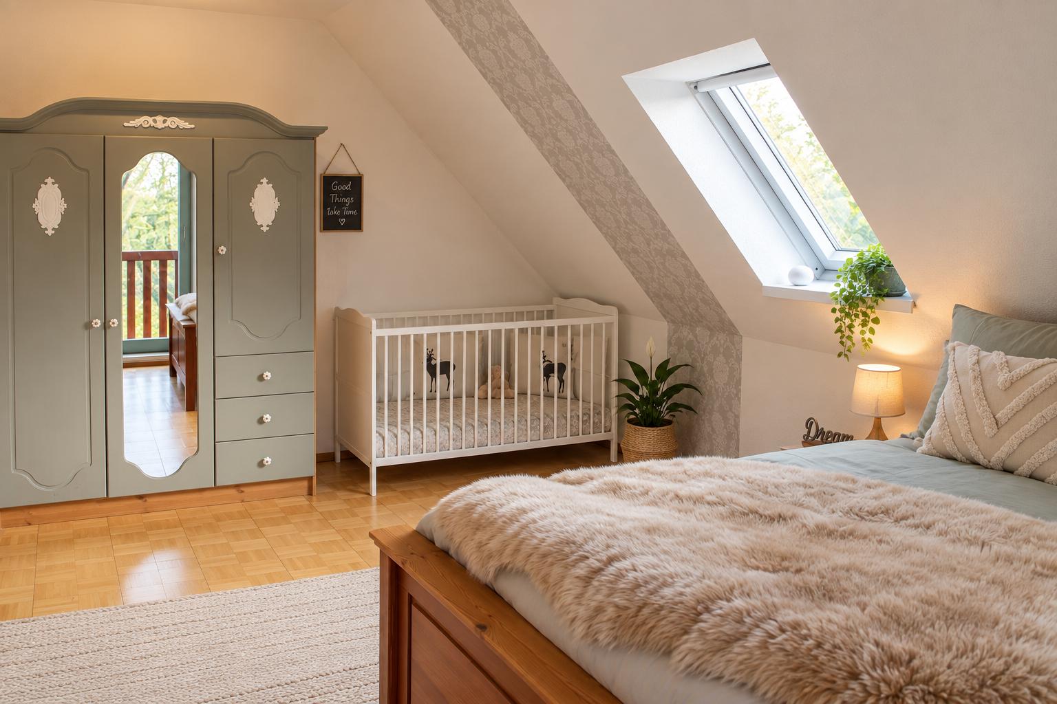 Schlafzimmer 2 mit Boxspringmatratzen + Babybett