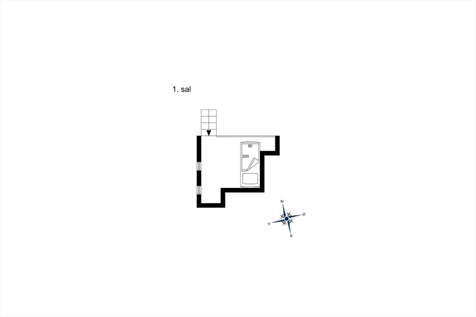 Stueplan zeigt vier Schlafzimmer, Küche und Bad mit markierter Orientierung.