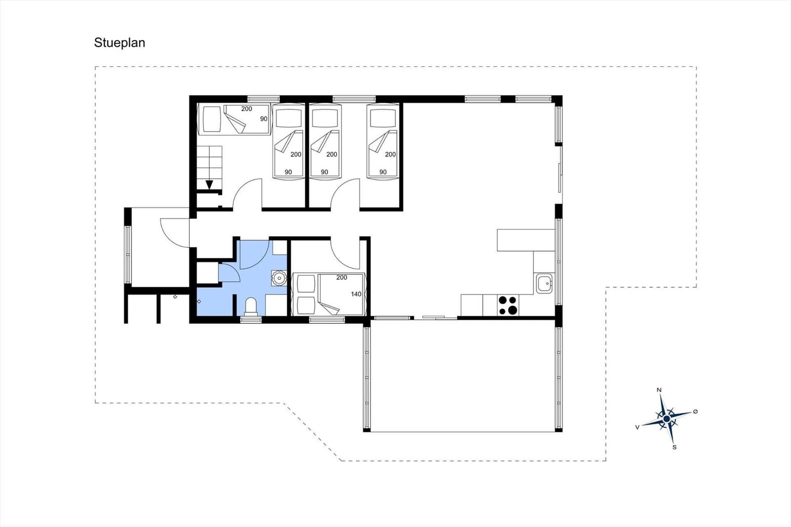 Symbolerklärung für Ferienhausgrundrisse mit Raumbezeichnungen und Möbeln.