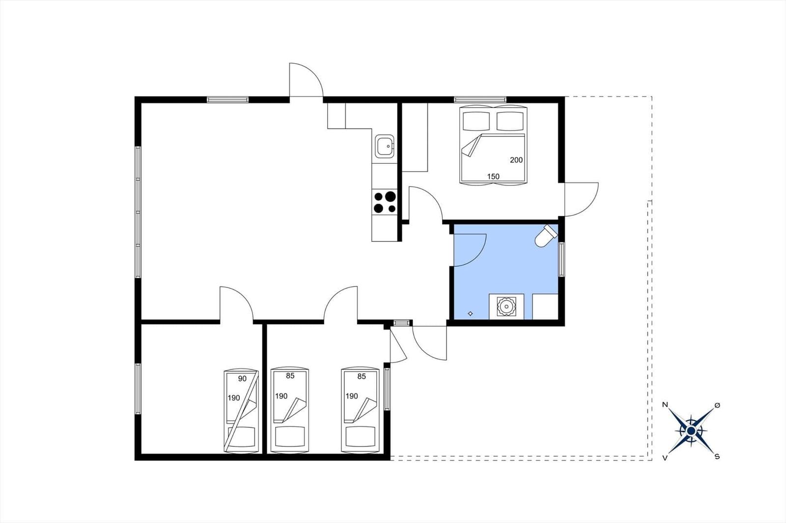 Apartment with bedroom, kitchen, and bathroom. Three sleeping places.