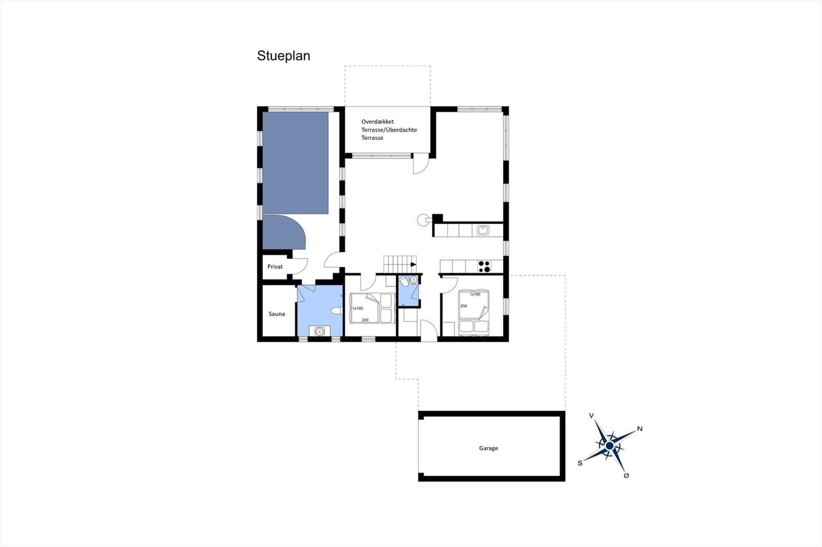 Ground floor with bedroom, bathroom, and balcony. Room dimensions and compass shown.