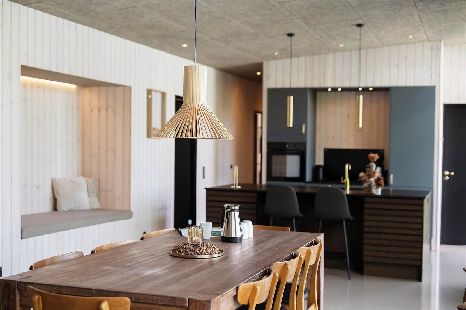 Sauna with wooden walls and bench in corner