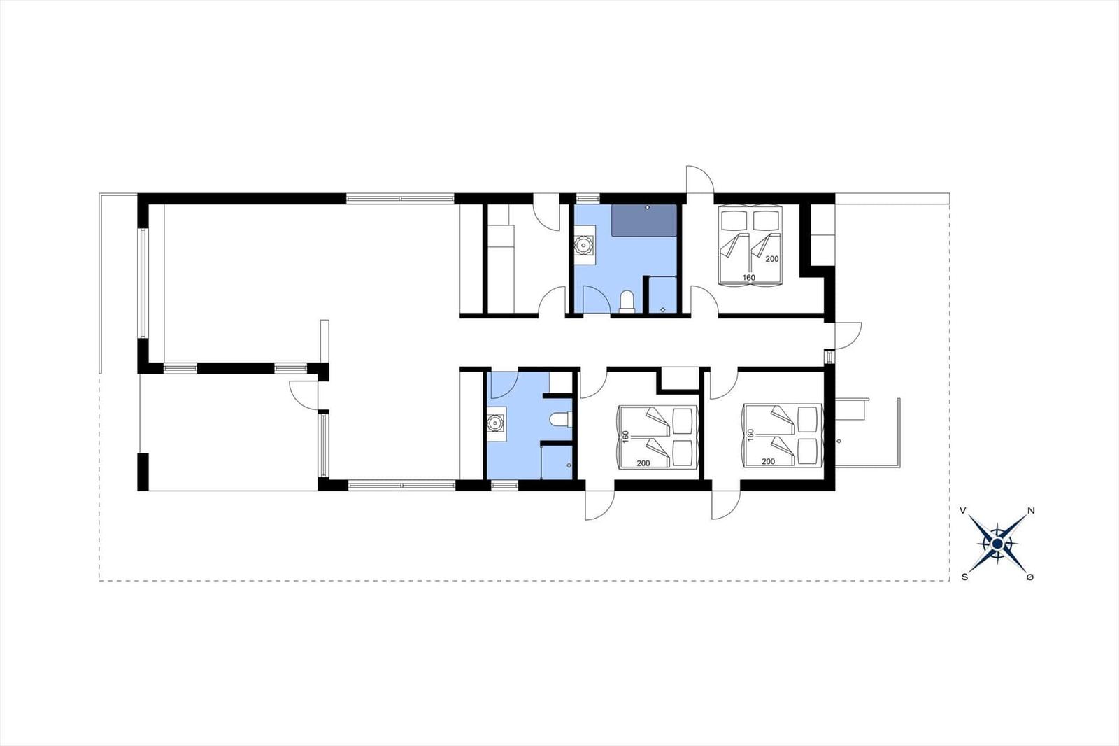 Die Wohnung hat drei Schlafzimmer, zwei Bäder und eine Küche.