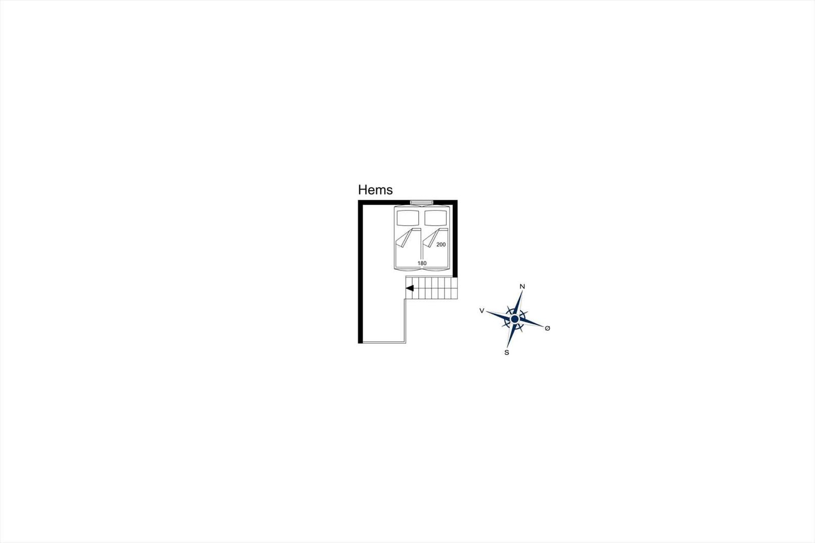 Floor plan shows bedroom with two beds and stairs to lower level.